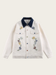 White jacket with floral embroidery on a white background