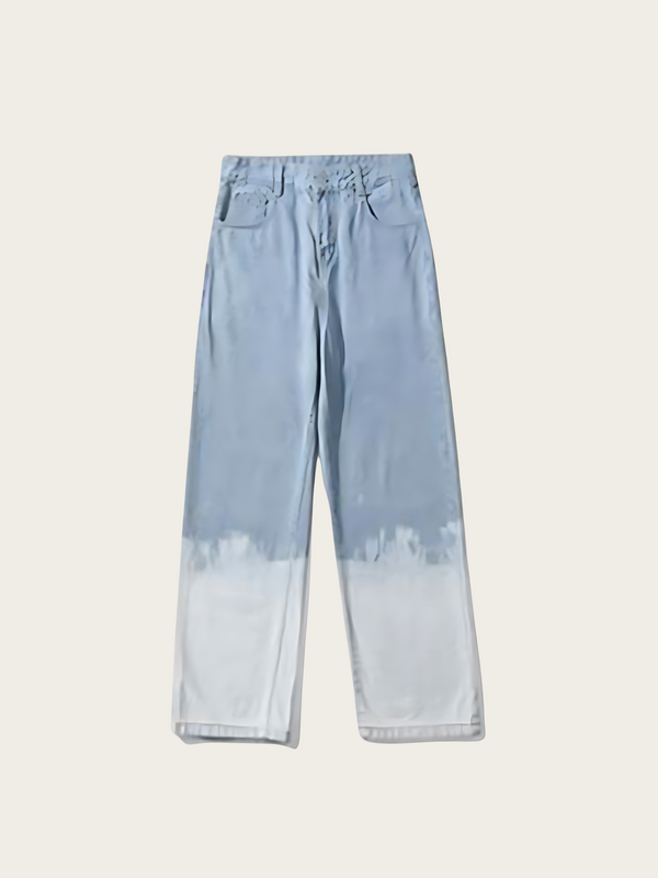 Light blue jeans with a gradient effect on a white background