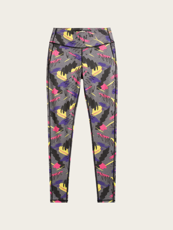 Leggings with colorful abstract pattern on a light gray background