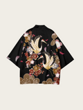 Crane Embroidered Black Kimono - – Crane