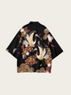 Crane Embroidered Black Kimono - – Crane