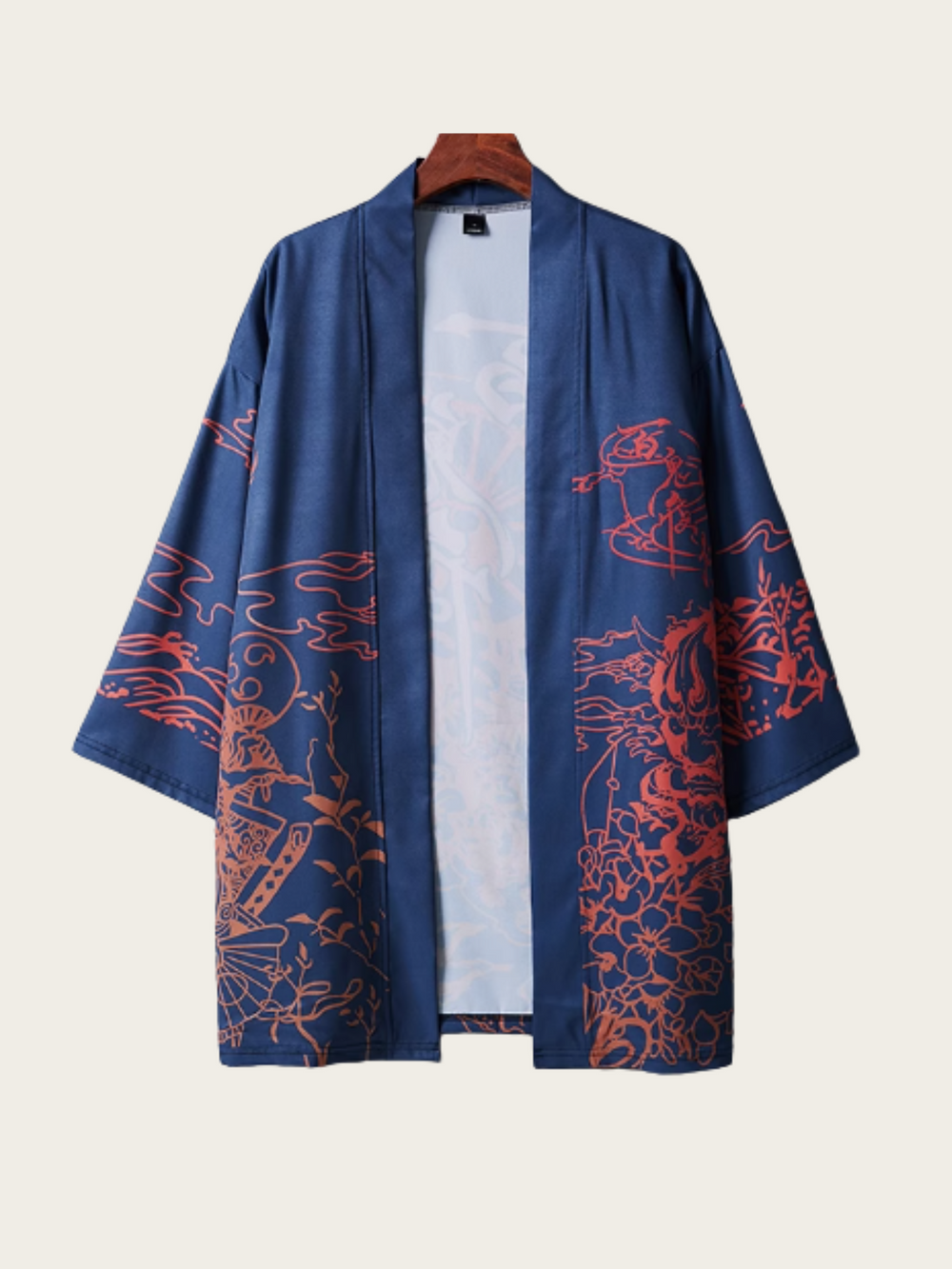 Blue Kimono with Intricate Embroidery & Calligraphy