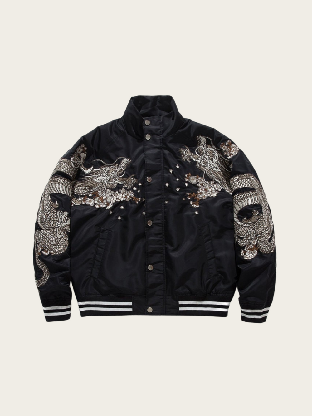 Embroidered Dragon & Kitsune Nine Tail Fox Japanese Souvenir Jacket