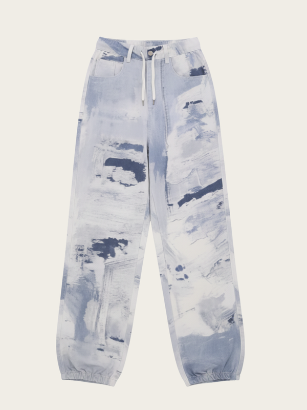 Blue Mirage Wide-Leg Pants – Abstract Wash Denim