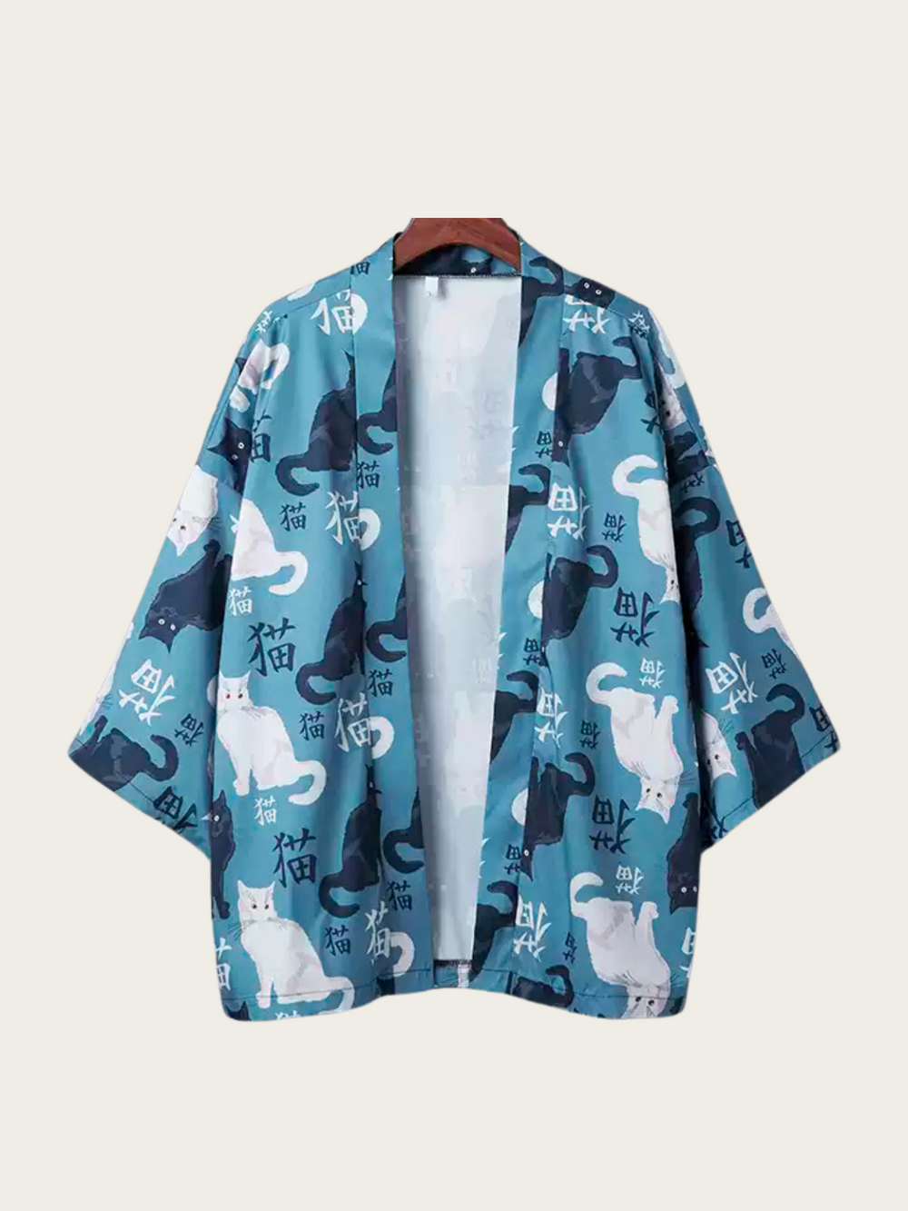 Teal Cat-Pattern Kimono Cardigan – Cool Unisex Layer