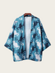 Teal Cat-Pattern Kimono Cardigan – Cool Unisex Layer
