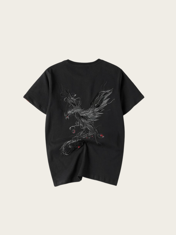 Embroidered Phoenix Japanese T Shirt