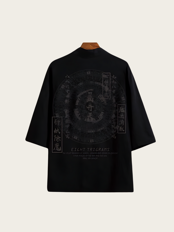 Black Eight Trigrams Kimono Jacket – Minimalist Taoist Haori Cardigan