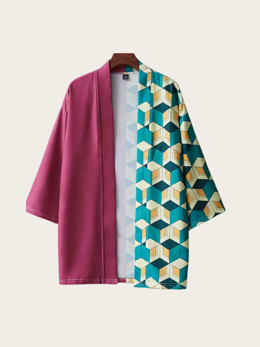 Geometric Pattern Kimono - Bold Teal and Pink Design