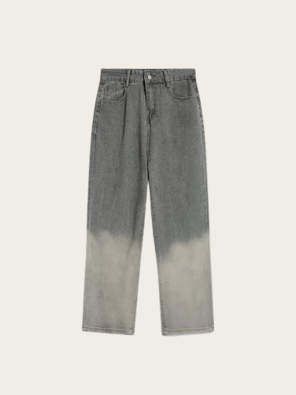 Gray denim pants with a gradient effect on a white background