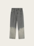 Gray denim pants with a gradient effect on a white background