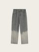 Gray denim pants with a gradient effect on a white background