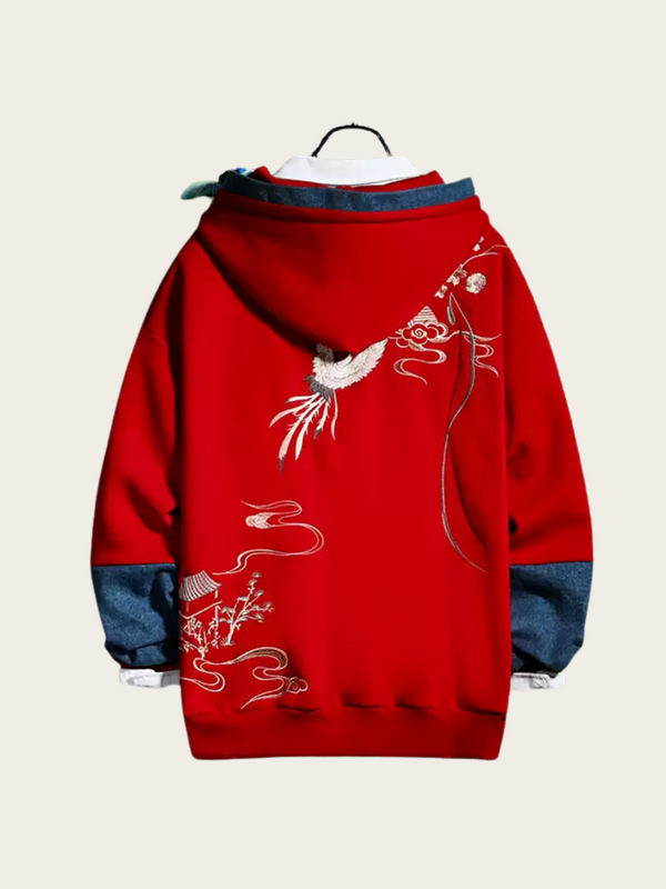 Embroidered Crane Japanese Streetwear Hoodie