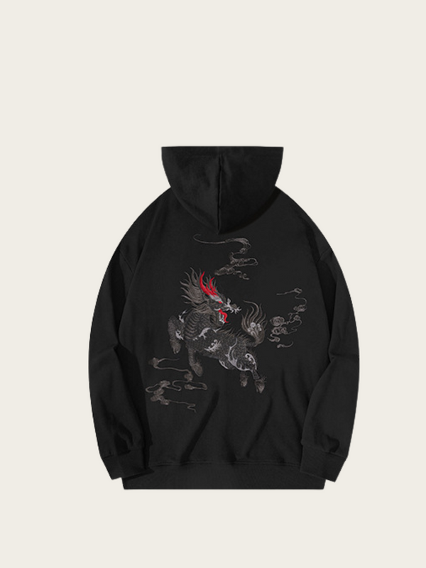 Embroidered Inferno Kirin Japanese Hoodie