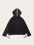 Black jacket with reflective stripes on a white background