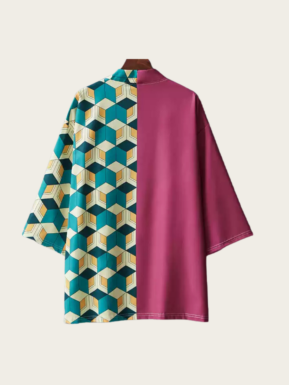 Geometric Pattern Kimono - Bold Teal and Pink Design