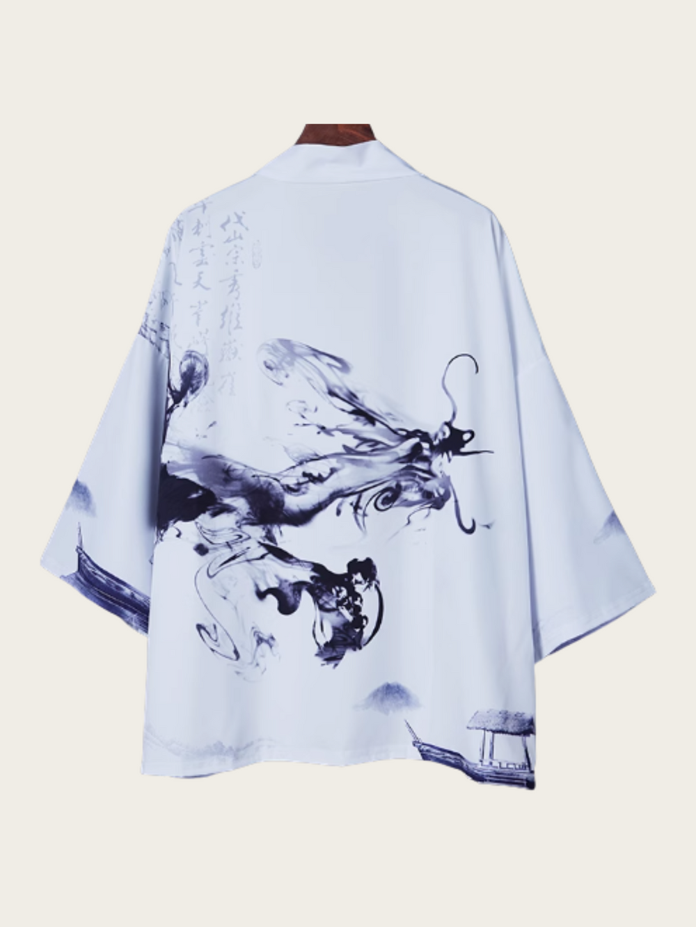 White Ink-Wash Dragon Kimono Jacket – Minimalist Haori