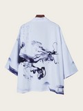 White Ink-Wash Dragon Kimono Jacket – Minimalist Haori