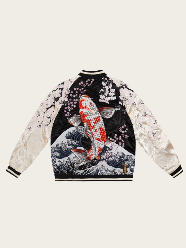 Vest with Koi fish and wave design on a white background