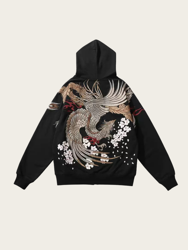 Embroidered Floral & Phoenix Graphic Hoodies - Zip-Up and Pullover Styles