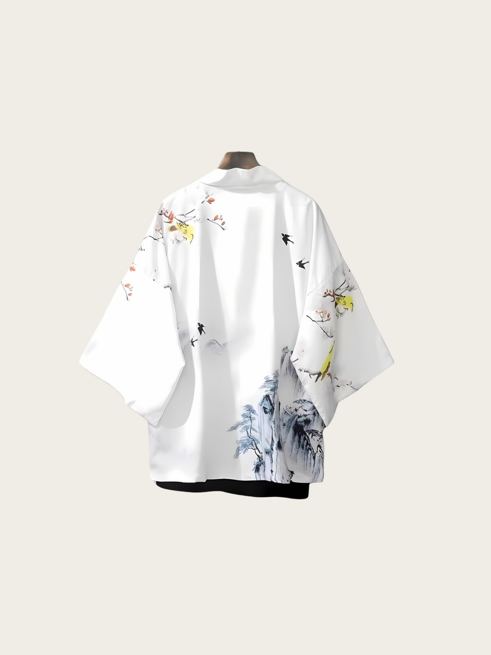 Black and White Feather Crane Kimono Jacket