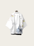 Black and White Feather Crane Kimono Jacket