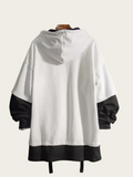 White and black hoodie on a mannequin against a white background