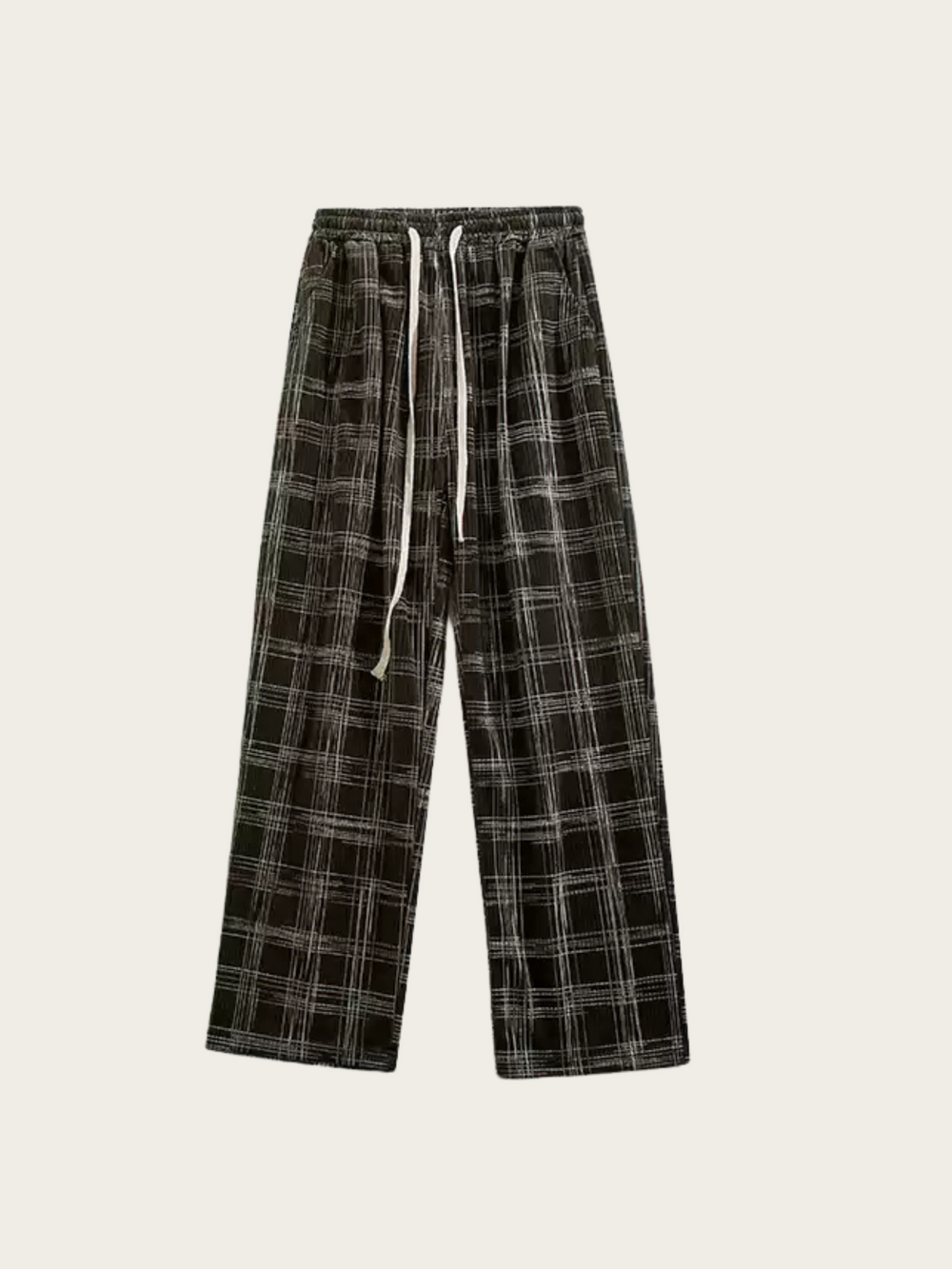 Plaid pants with drawstring on a white background
