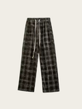 Plaid pants with drawstring on a white background