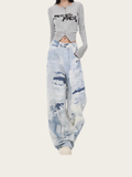 Blue Mirage Wide-Leg Pants – Abstract Wash Denim