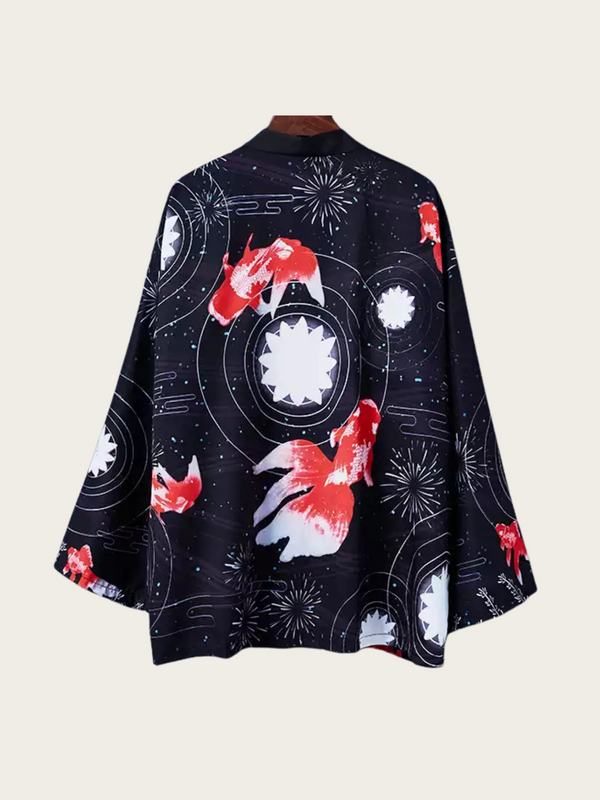 Cosmic Goldfish Kimono – Fireworks & Galaxy Pattern (Unisex)