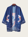 Lucky Koi Waves Kimono Cardigan – Deep-Sea Blue Haori