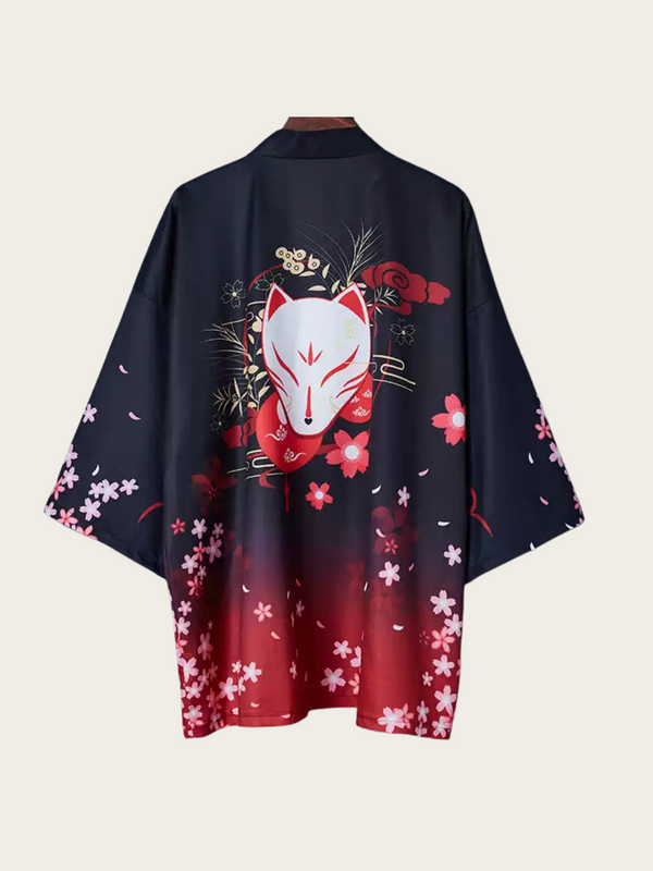 Fox Mask and Cherry Blossom Kimono - Bold Red and Black Design