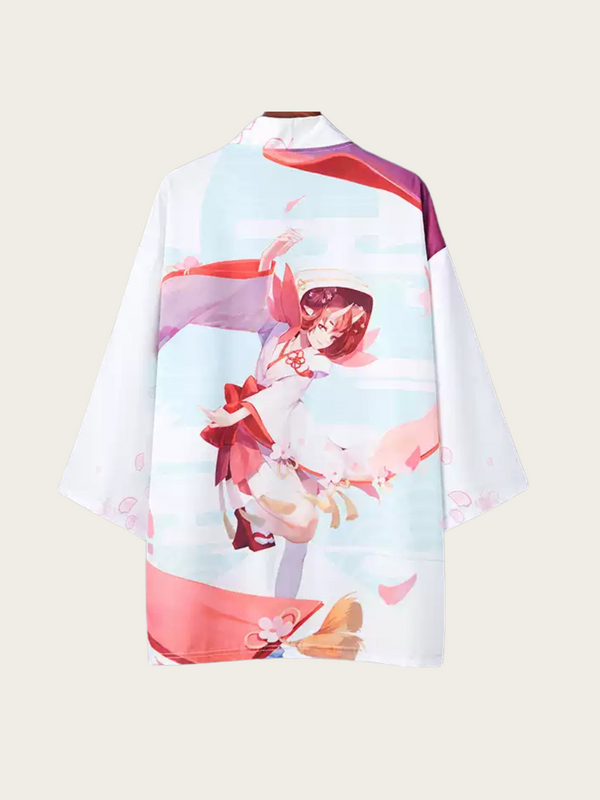 Anime Girl Sakura Spirit Kimono Cardigan – White Haori Jacket
