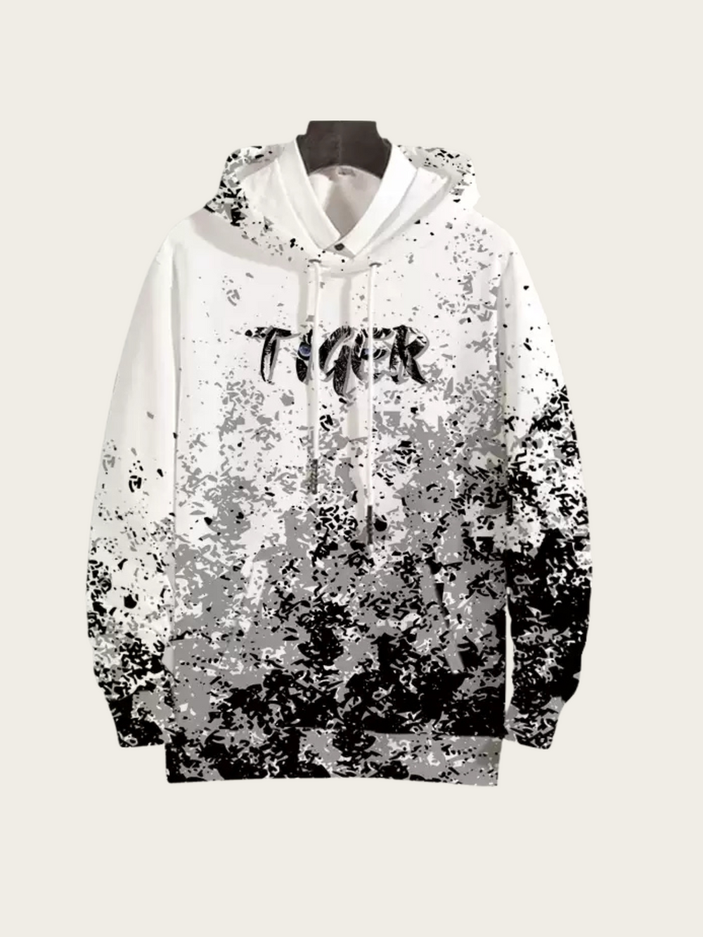 Hoodie with camouflage pattern and 'Tiger' text on a white background