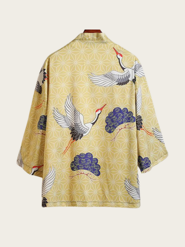 Japanese Kimono Cardigan – Crane & Pine Pattern (Unisex)