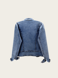 Embroidered Denim Jacket with Frog Button Closure & Butterfly Accents