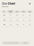 Size chart for clothing by Ruemood with measurements in centimeters.