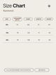 Size chart for clothing by Ruemood with measurements in centimeters.