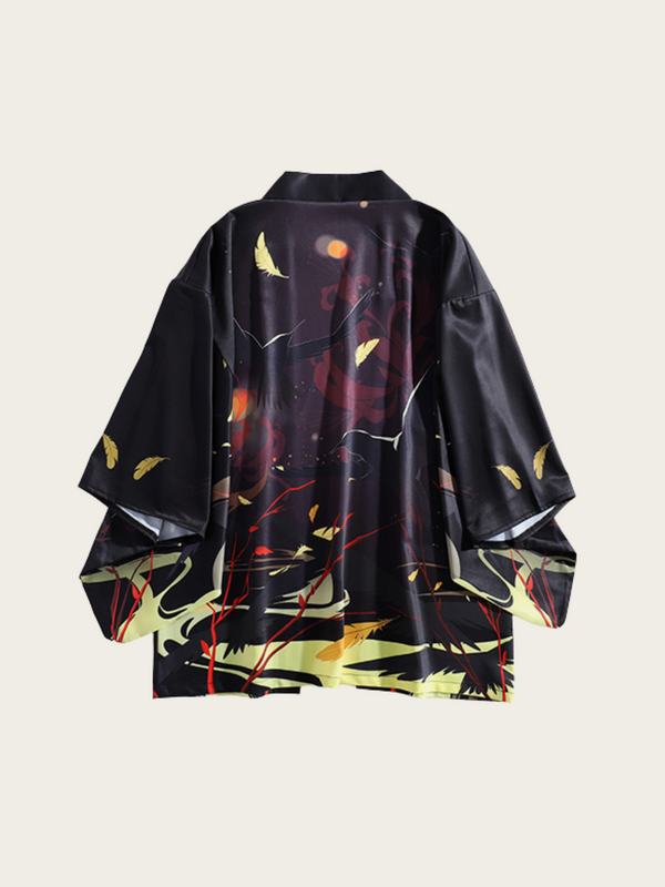Mystic Feather Kimono Jacket – Abstract Branch & Shadow Design
