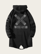 Black hoodie with white logo on a beige background