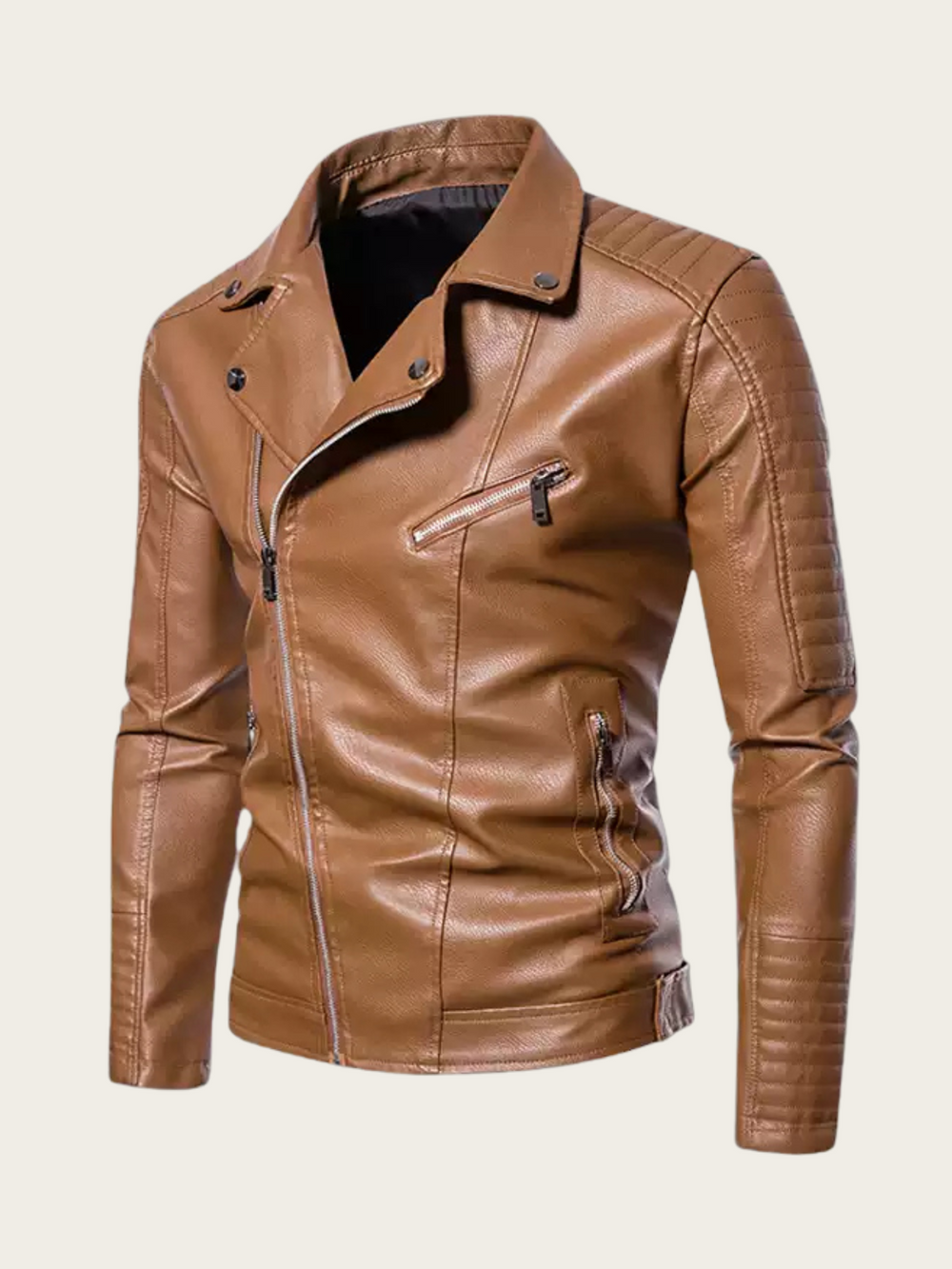 Brown leather jacket on a beige background