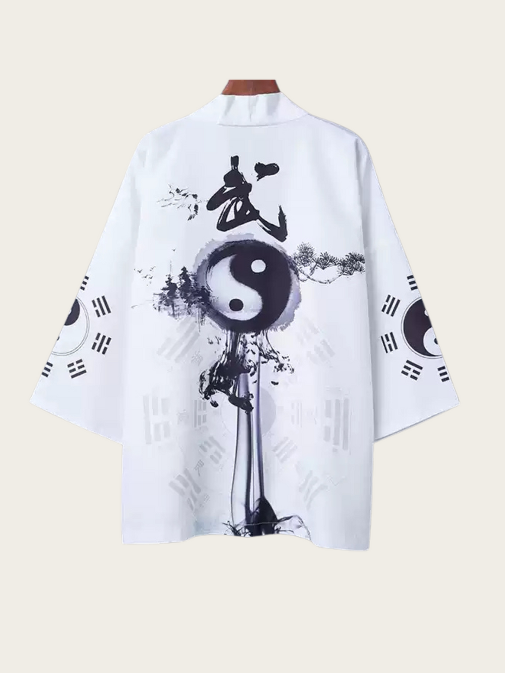 Yin-Yang Korean Calligraphy Kimono - Elegant White Design