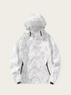 White patterned jacket with a hood on a light gray background