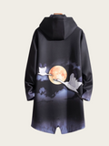 Black hoodie with crane and moon design on a plain background