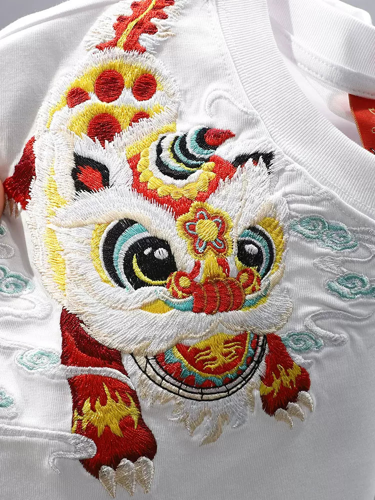 Dragon Dance Embroidery Japanese Cool T Shirt - XL