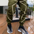 Reflective Neon Strip Design Japanese Style Pants - #808080:Gray
