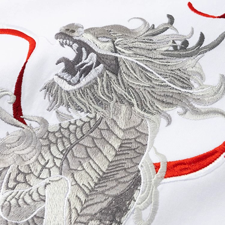 Embroidered Flaming Dragon Japanese T Shirt - Medium
