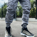 Reflective Neon Strip Design Japanese Style Pants - #808080:Gray