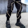 Reflective Neon Strip Design Japanese Style Pants - #808080:Gray